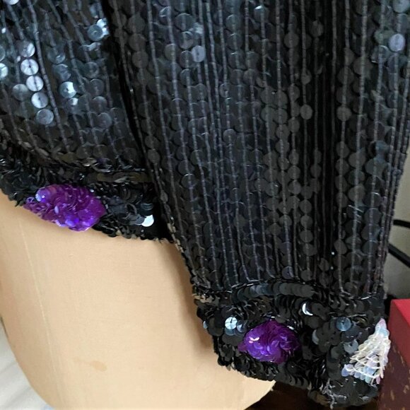 Vintage 80s sequins beaded sparkly jacket kimono cardigan, silk - Picture 2 of 16
